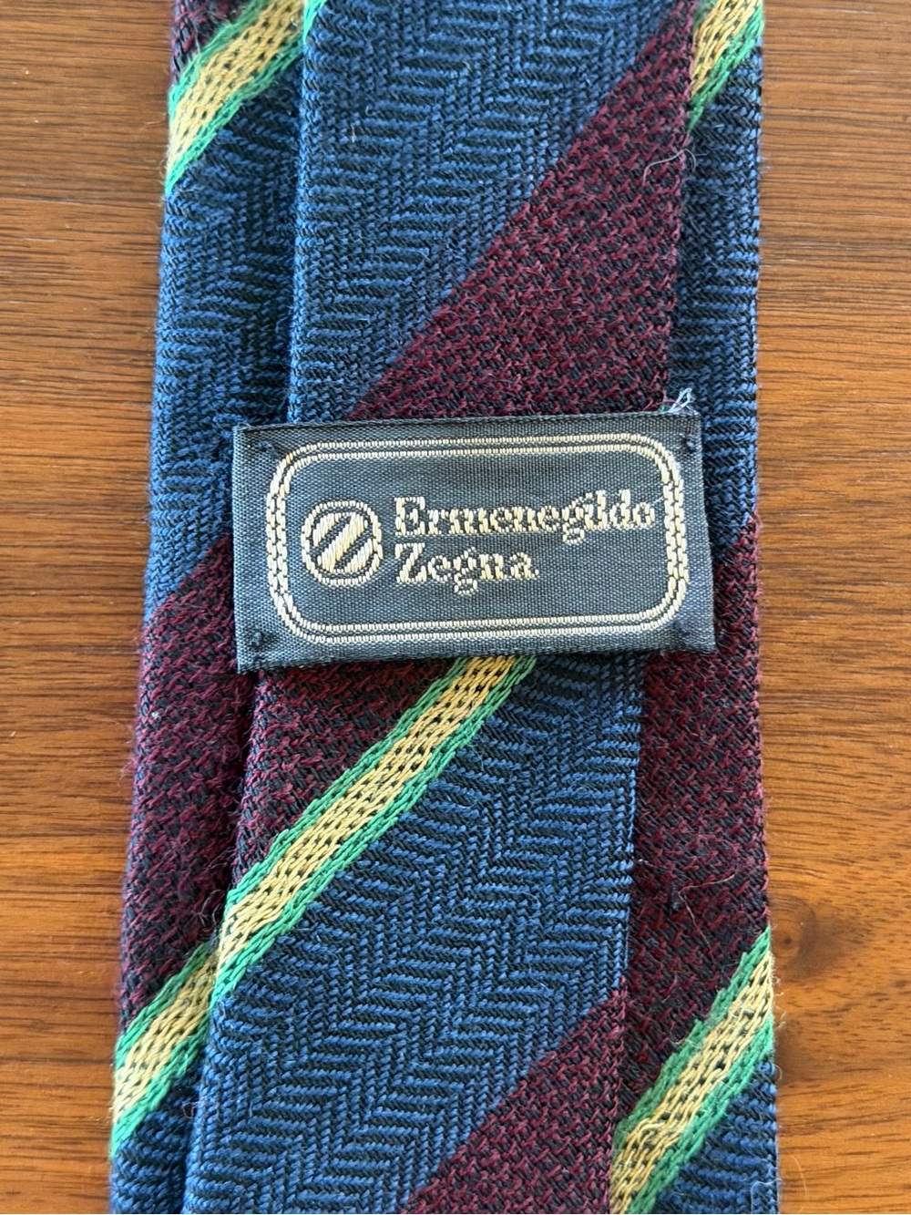 Ermenegildo Zegna Navy, Burgundy & Green Striped Wool Tie